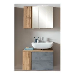 Held Badezimmerset Varese | Waschtisch und Spiegelschrank mit Beleuchtung | Wotan Eiche Beton Design
