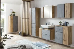 Held Badezimmerset Varese | Waschtisch und Spiegelschrank mit Beleuchtung | Wotan Eiche Beton Design