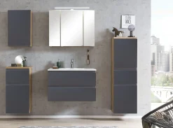 Held Badezimmerset Varese | Waschtisch und Spiegelschrank mit Beleuchtung | Wotan Eiche es Design
