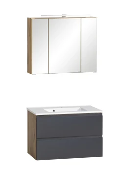 Held Badezimmerset Varese | Waschtisch und Spiegelschrank mit Beleuchtung | Wotan Eiche es Design