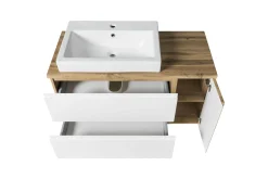 Held Badezimmerset Varese | Waschtisch und Spiegelschrank mit Beleuchtung | Wotan Eiche es Design