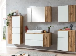 Held Badezimmerset Varese | Waschtisch und Spiegelschrank mit Beleuchtung | Wotan Eiche es Design