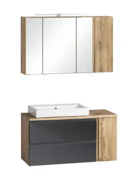 Held Badezimmerset Varese | Waschtisch und Spiegelschrank mit Beleuchtung | Wotan Eiche es Design