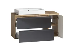 Held Badezimmerset Varese | Waschtisch und Spiegelschrank mit Beleuchtung | Wotan Eiche es Design