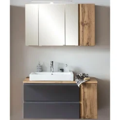 Held Badezimmerset Varese | Waschtisch und Spiegelschrank mit Beleuchtung | Wotan Eiche es Design