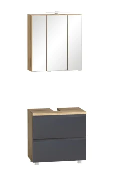 Held Badezimmerset Varese | Waschtisch und Spiegelschrank mit Beleuchtung | Wotan Eiche es Design
