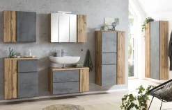 Held Badezimmerset Varese | Waschtisch und Spiegelschrank mit Beleuchtung | Wotan Eiche Beton Design