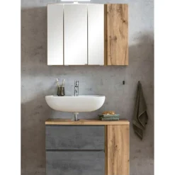 Held Badezimmerset Varese | Waschtisch und Spiegelschrank mit Beleuchtung | Wotan Eiche Beton Design
