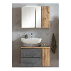 Held Badezimmerset Varese | Waschtisch und Spiegelschrank mit Beleuchtung | Wotan Eiche Beton Design