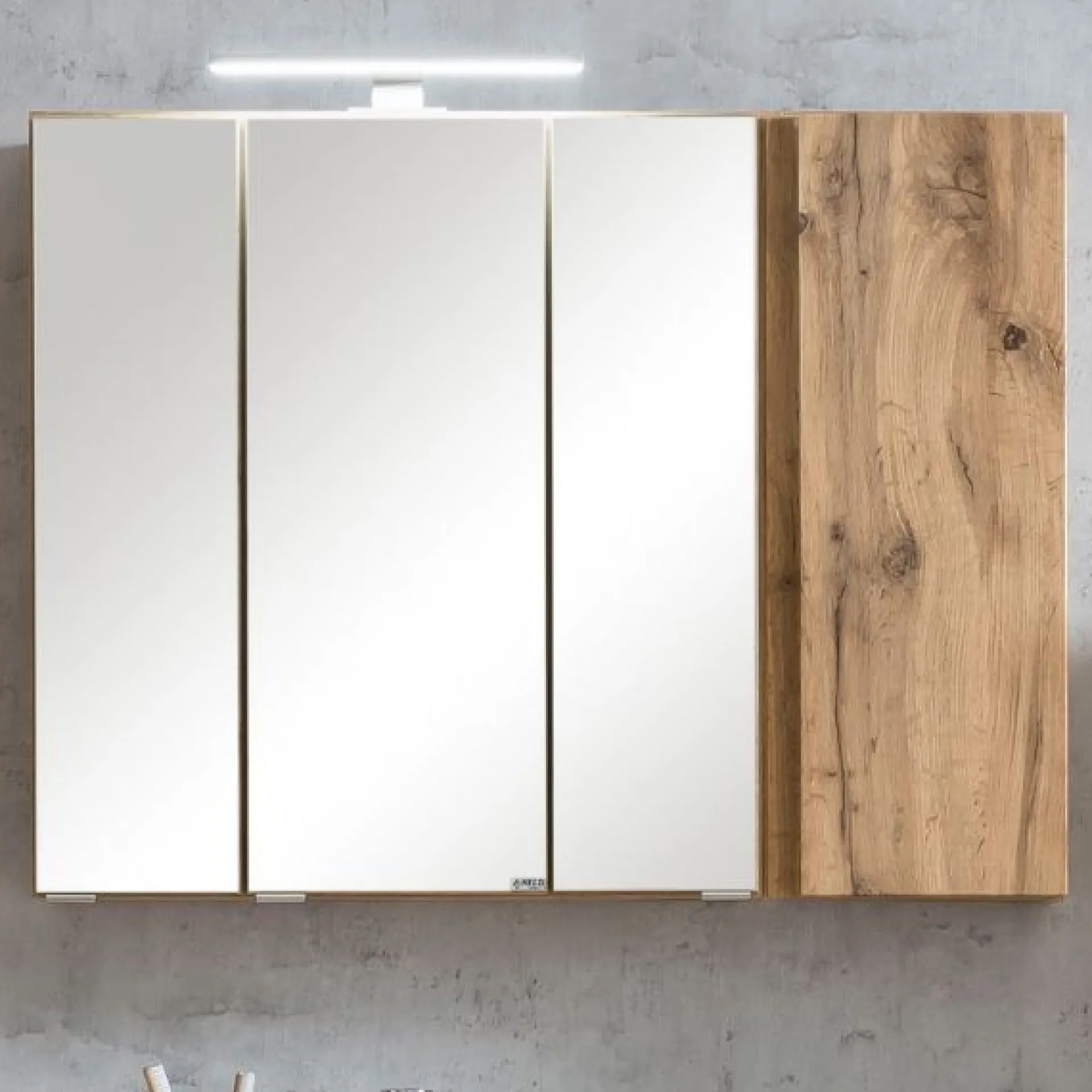 Held Badezimmerset Varese | Waschtisch und Spiegelschrank mit Beleuchtung | Wotan Eiche Beton Design