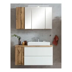 Held Badezimmerset Varese | Waschtisch und Spiegelschrank mit Beleuchtung | Wotan Eiche es Design