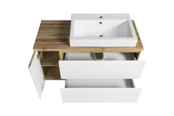Held Badezimmerset Varese | Waschtisch und Spiegelschrank mit Beleuchtung | Wotan Eiche es Design