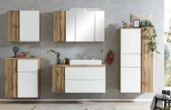 Held Badezimmerset Varese | Waschtisch und Spiegelschrank mit Beleuchtung | Wotan Eiche es Design