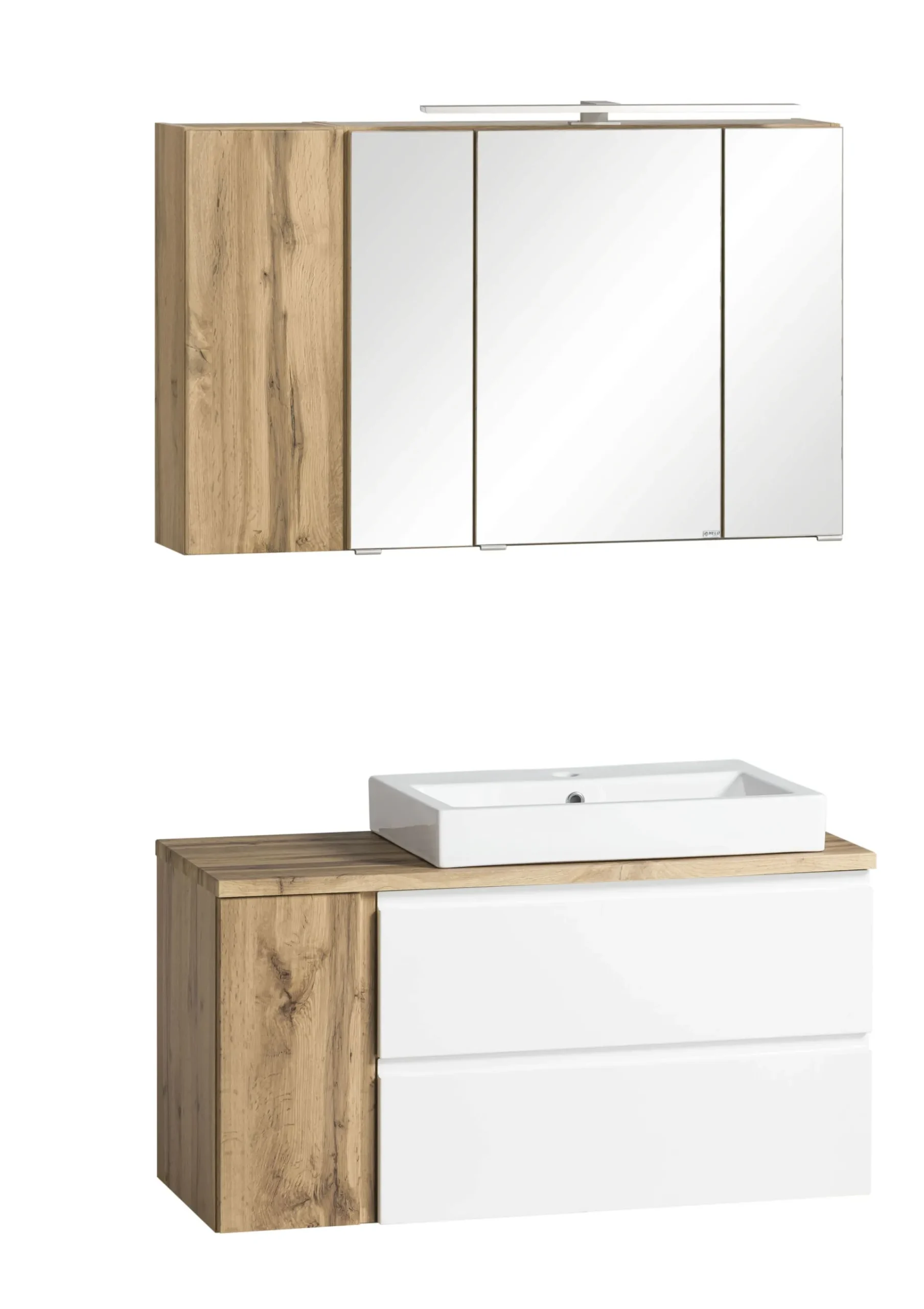 Held Badezimmerset Varese | Waschtisch und Spiegelschrank mit Beleuchtung | Wotan Eiche es Design