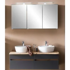 Held Badezimmerset Villach | Doppelwaschtisch und Spiegelschrank mit Beleuchtung | Design Graphit