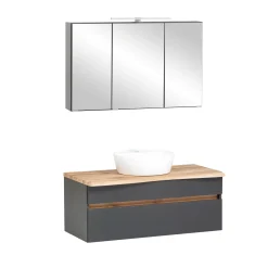 Held Badezimmerset Villach | Waschtischschrank und Spiegelschrank mit Beleuchtung | Graphit