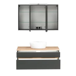 Held Badezimmerset Villach | Waschtischschrank und Spiegelschrank mit Beleuchtung | Graphit