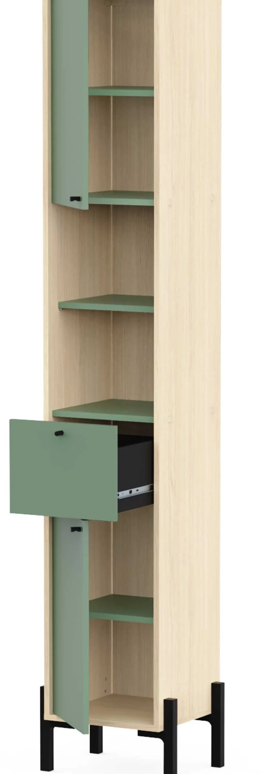 Badezimmersäulenschrank Calypso - 39x33x201cm - 2 Türen und 1 Schublade - Eiche Dekor/Grün