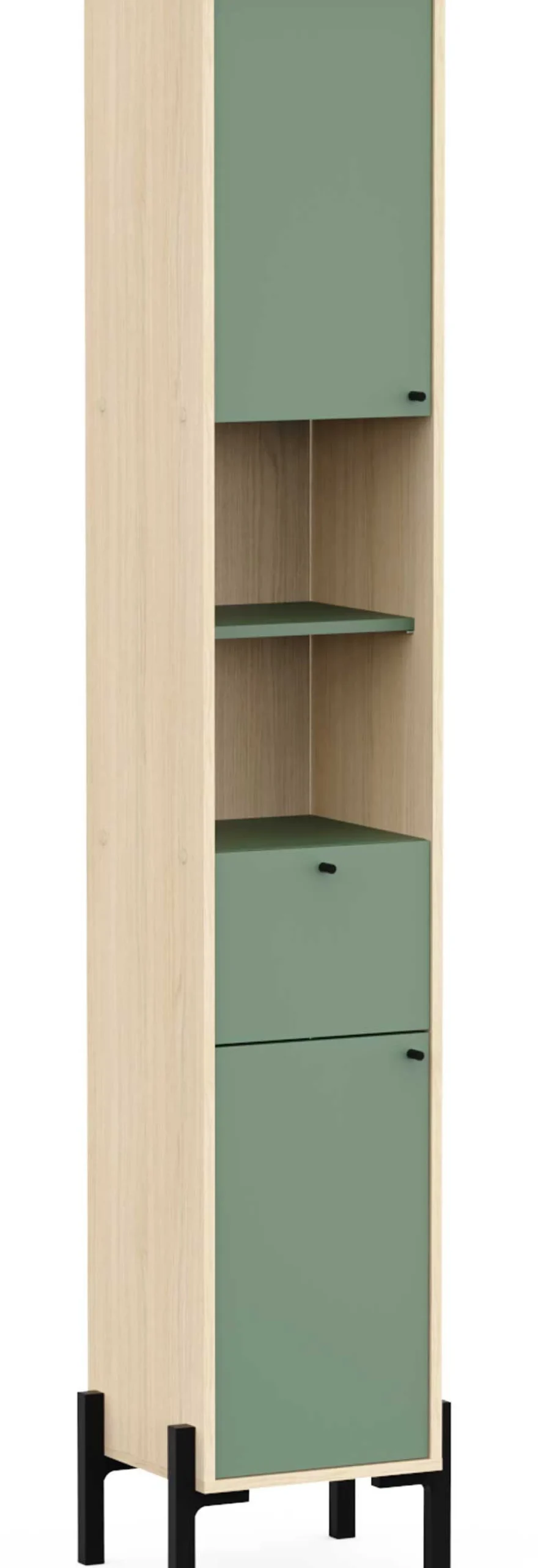 Badezimmersäulenschrank Calypso - 39x33x201cm - 2 Türen und 1 Schublade - Eiche Dekor/Grün