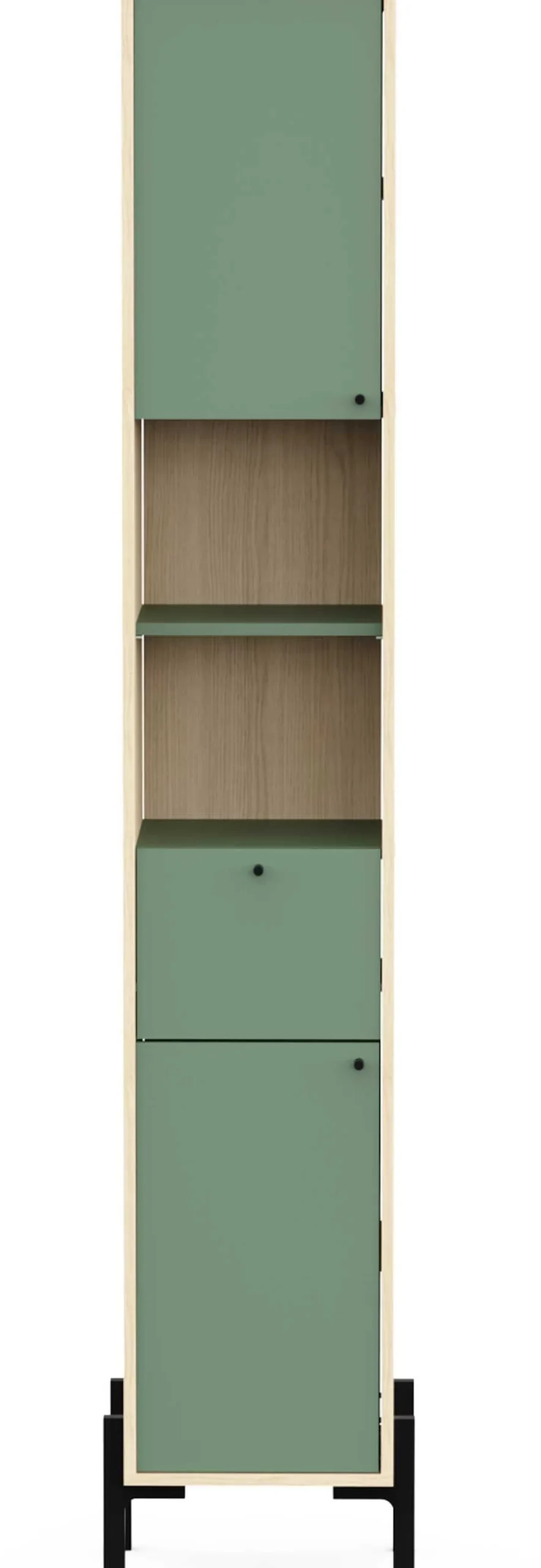 Badezimmersäulenschrank Calypso - 39x33x201cm - 2 Türen und 1 Schublade - Eiche Dekor/Grün