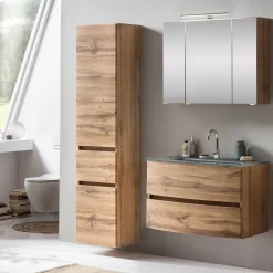 Held Badkombination Kornel 5 3-teilig mit grauem Waschbecken - Eiche