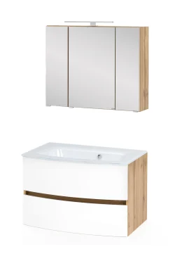Held Badkombination Kornel 1 2-teilig mit weißem Waschbecken - Eiche/mattweiß
