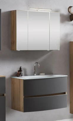 Held Badkombination Kornel 1 2-teilig mit weißem Waschbecken - Eiche/mattgrau