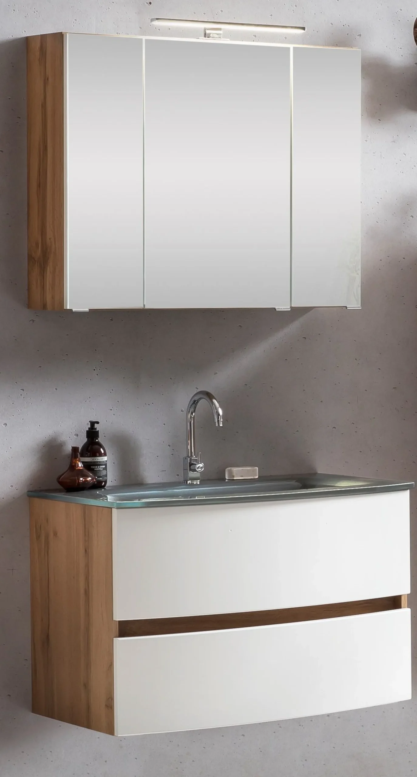 Held Badkombination Kornel 2 2-teilig mit grauem Waschbecken - Eiche/Mattweiß