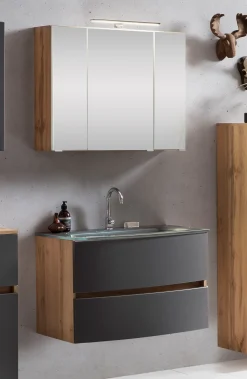 Held Badkombination Kornel 2 2-teilig mit grauem Waschbecken - Eiche/mattgrau