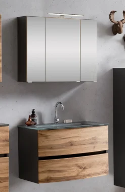 Held Badkombination Kornel 2 2-teilig mit grauem Waschbecken - Graphitgrau/Eiche