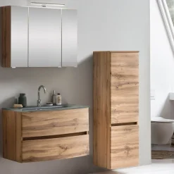 Held Badkombination Kornel 4 3-teilig mit grauem Waschbecken - Eiche