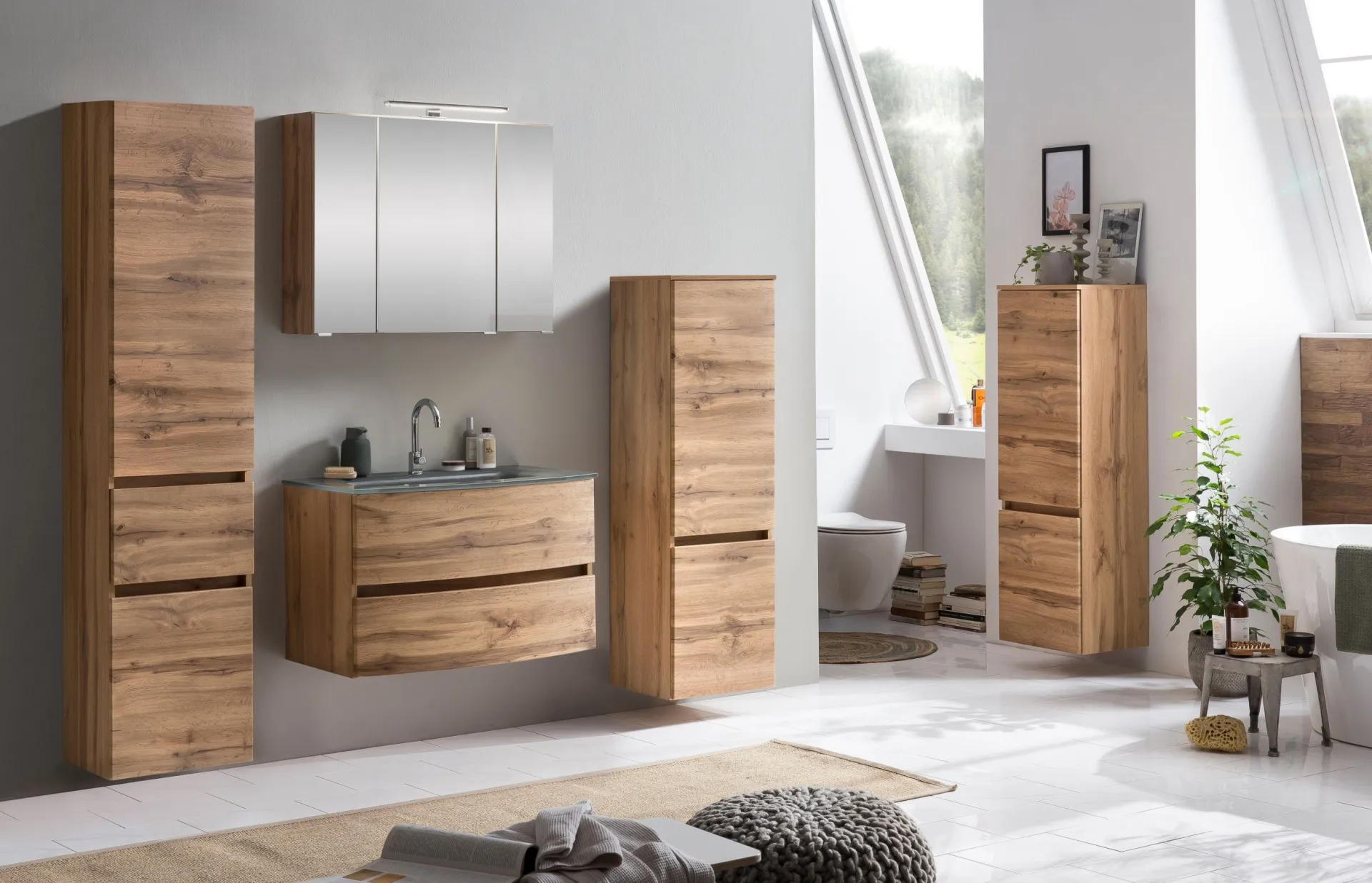 Held Badkombination Kornel 4 3-teilig mit grauem Waschbecken - Eiche
