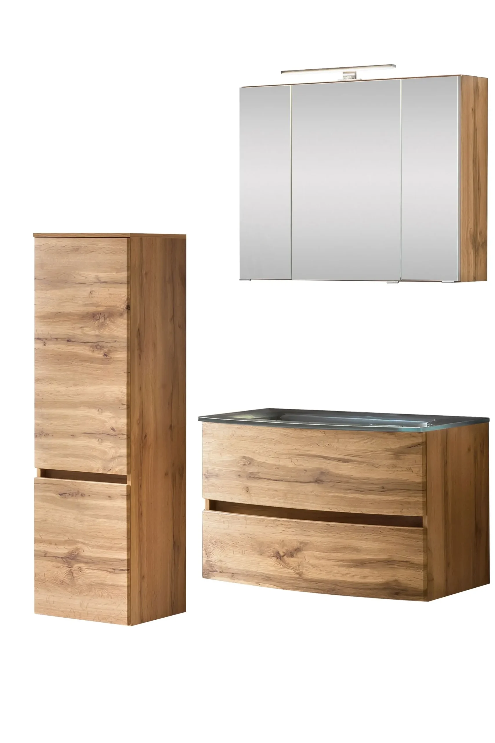 Held Badkombination Kornel 4 3-teilig mit grauem Waschbecken - Eiche
