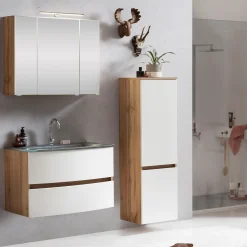 Held Badkombination Kornel 4 3-teilig mit grauem Waschbecken - Eiche/Mattweiß