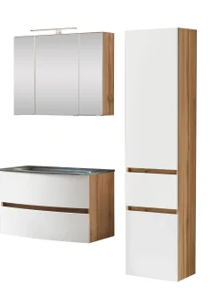 Held Badkombination Kornel 5 3-teilig mit grauem Waschbecken - Eiche/Mattweiß