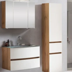 Held Badkombination Kornel 5 3-teilig mit grauem Waschbecken - Eiche/Mattweiß