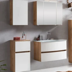 Held Badkombination Kornel 7 4-teilig mit weißem Waschbecken - Eiche/mattweiß