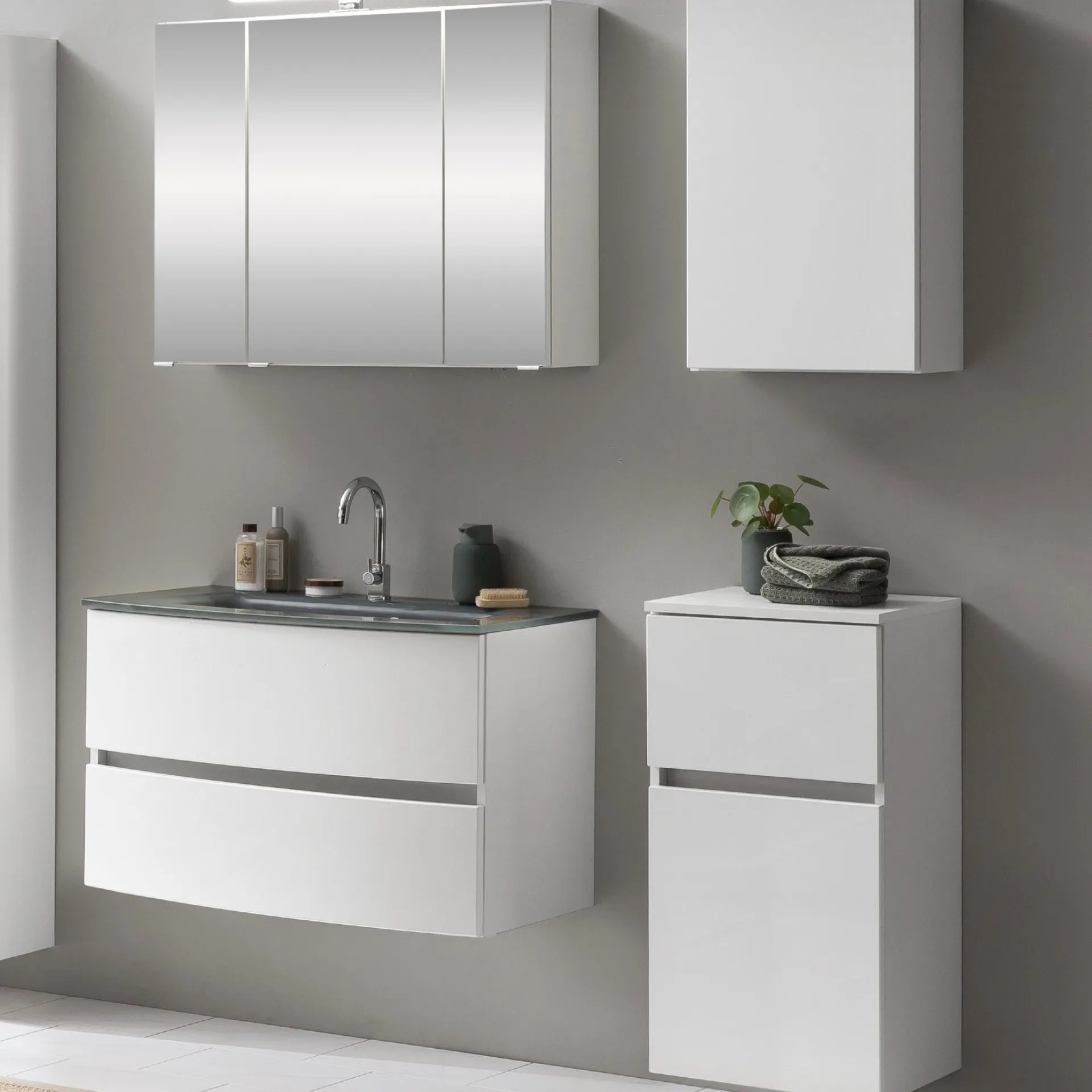 Held Badkombination Kornel 8 4-teilig mit grauem Waschbecken -