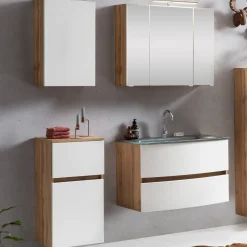 Held Badkombination Kornel 8 4-teilig mit grauem Waschbecken - Eiche/Mattweiß