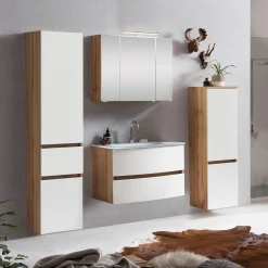 Held Badkombination Kornel 9 4-teilig mit weißem Waschbecken - Eiche/Mattweiß