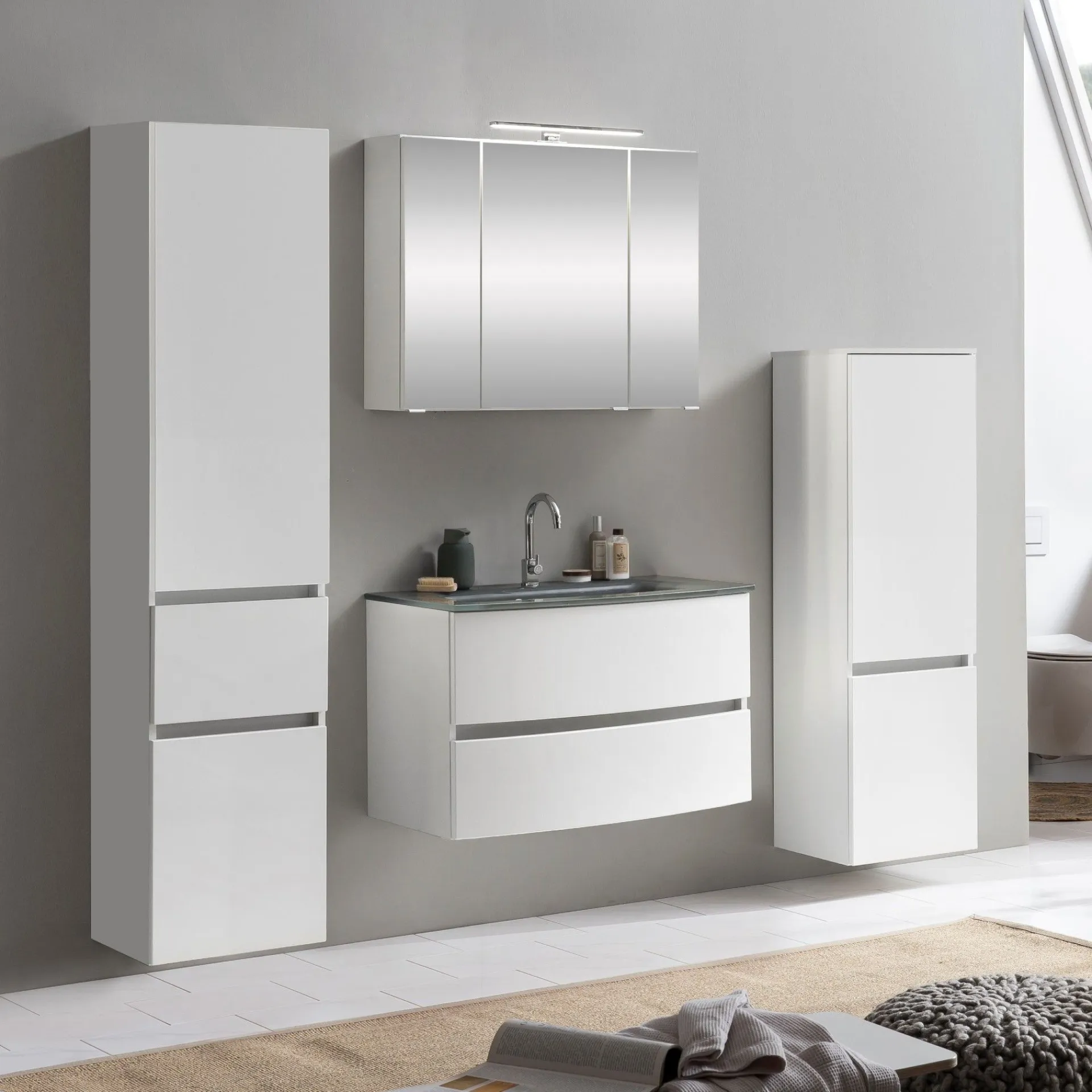Held Badkombination Kornel 10 4-teilig mit grauem Waschbecken -