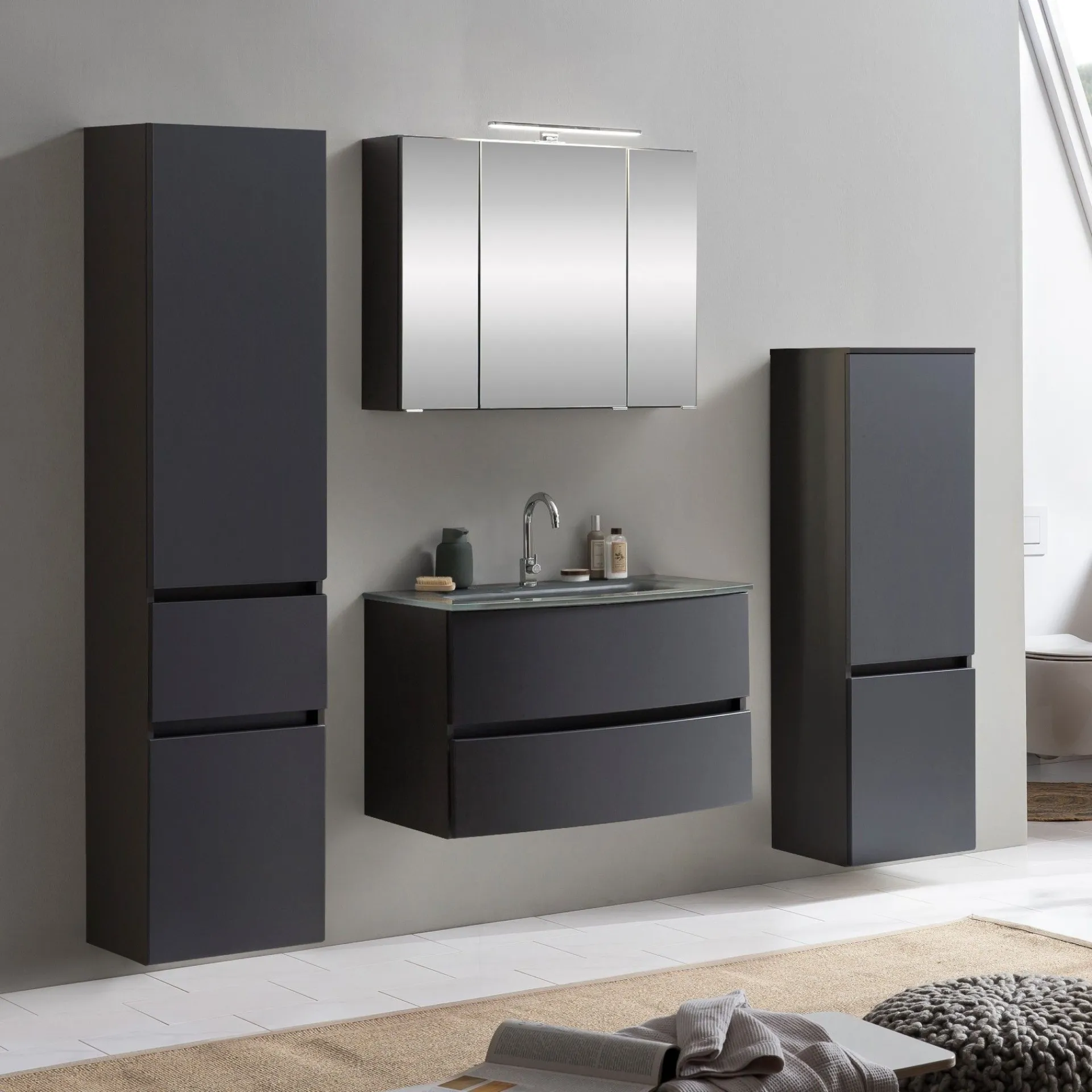 Held Badkombination Kornel 10 4-teilig mit em Waschbecken - graphit