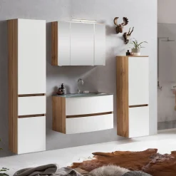 Held Badkombination Kornel 10 4-teilig mit grauem Waschbecken - Eiche/Mattweiß