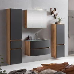 Held Badkombination Kornel 10 4-teilig mit grauem Waschbecken - Eiche/mattgrau