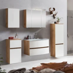 Held Badkombination Kornel 11 5-teilig mit weißem Waschbecken - Eiche/Mattweiß