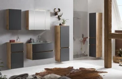 Held Badkombination Kornel 12 5-teilig mit grauem Waschbecken - Eiche/mattgrau