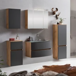 Held Badkombination Kornel 12 5-teilig mit grauem Waschbecken - Eiche/mattgrau