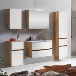 Held Badkombination Kornel 13 5-teilig mit weißem Waschbecken - Eiche/mattweiß