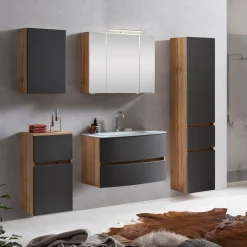 Held Badkombination Kornel 13 5-teilig mit weißem Waschbecken - Eiche/mattgrau