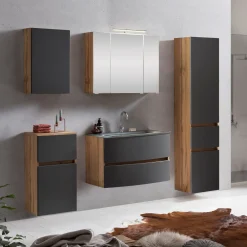 Held Badkombination Kornel 14 5-teilig mit grauem Waschbecken - Eiche/mattgrau